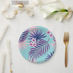 Tropical leaves and flowers 2 paper plate