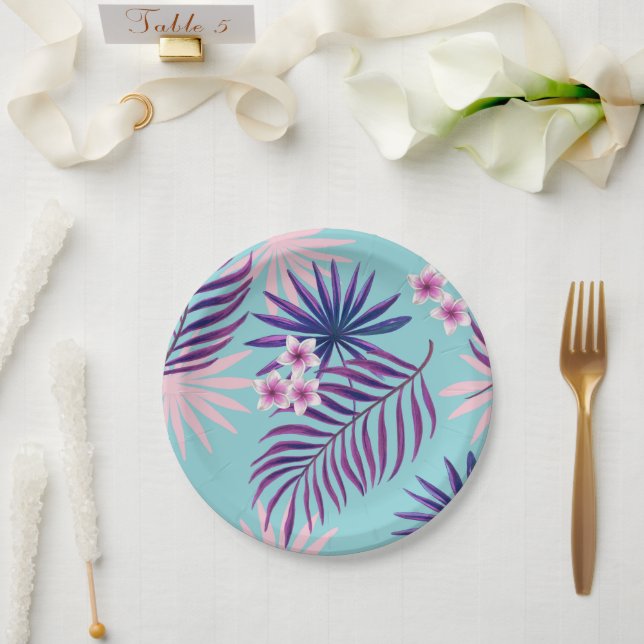 Tropical leaves and flowers 2 paper plate (Wedding)