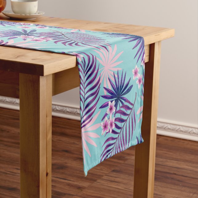 Tropical leaves and flowers 2 short table runner (In Situ)