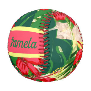 Tropical leaves and flowers baseball