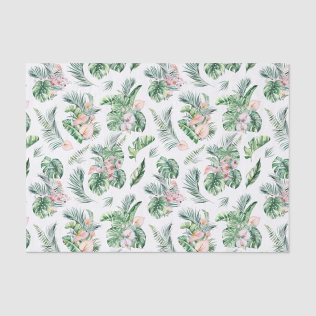 Tropical Leaves and Flowers Botanical   Tissue Paper (Front)