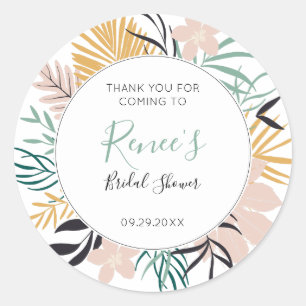 Tropical Leaves and Flowers Bridal Shower Classic Round Sticker