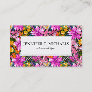 Tropical leaves and flowers business card