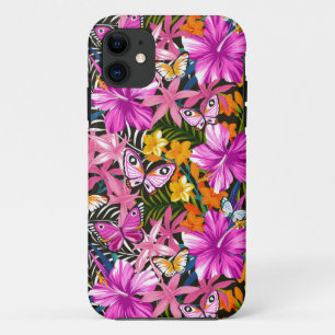 Tropical leaves and flowers iPhone 11 case