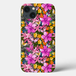 Tropical leaves and flowers iPhone 13 case