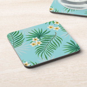 Tropical leaves and flowers coaster