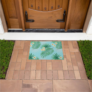 Tropical leaves and flowers doormat