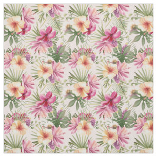 Tropical Leaves and Flowers Fabric
