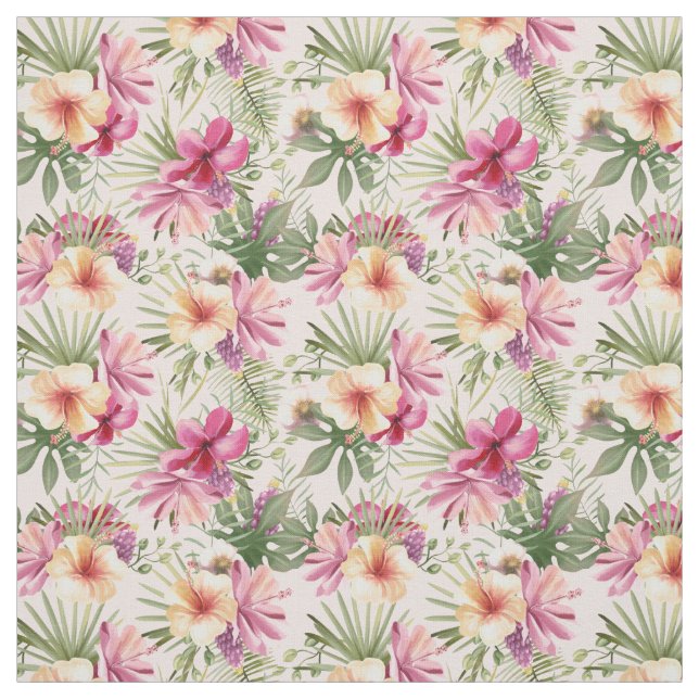 Tropical Leaves and Flowers Fabric (Swatch)