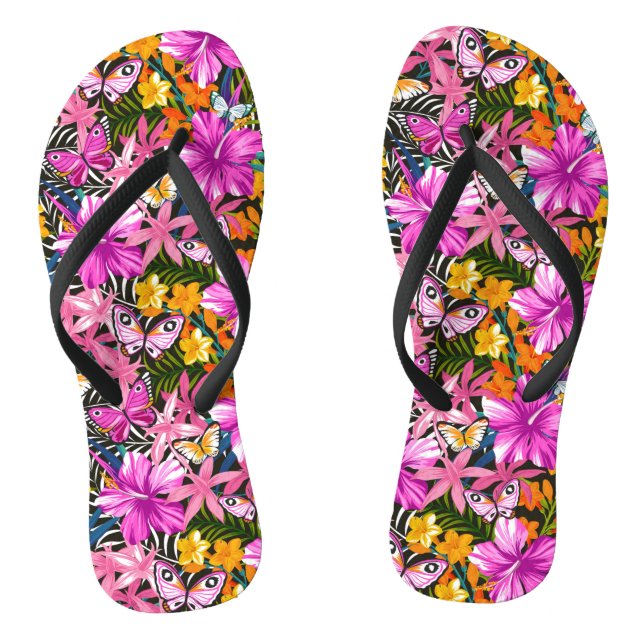 Tropical leaves and flowers flip flops (Footbed)