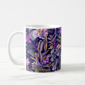 tropical leaves and flowers hand-drawn by watercol coffee mug