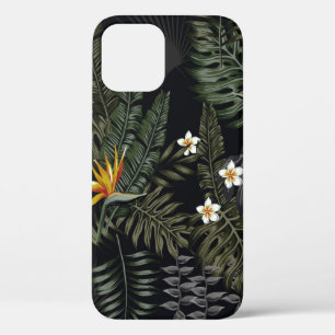 Tropical leaves and flowers in the night style. Se iPhone 12 Case
