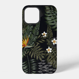 Tropical leaves and flowers in the night style. Se iPhone 12 Case