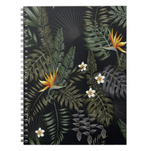Tropical leaves and flowers in the night style. Se Notebook