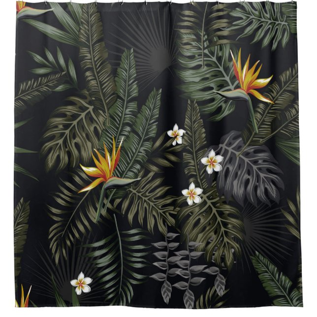 Tropical leaves and flowers in the night style. Se Shower Curtain (Front)