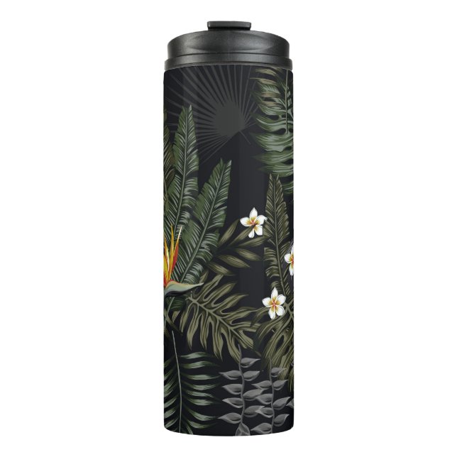 Tropical leaves and flowers in the night style. Se Thermal Tumbler (Front)
