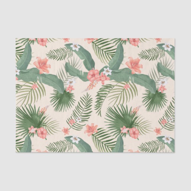 Tropical Leaves and Flowers Jungle Pattern   Tissue Paper (Front)