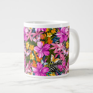 Tropical leaves and flowers large coffee mug