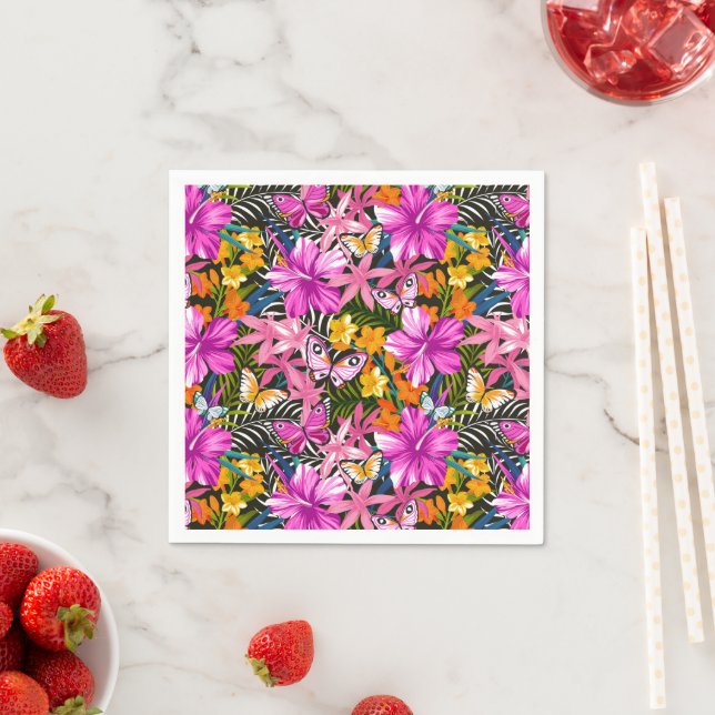 Tropical Leaves and Flowers Napkin (Insitu)