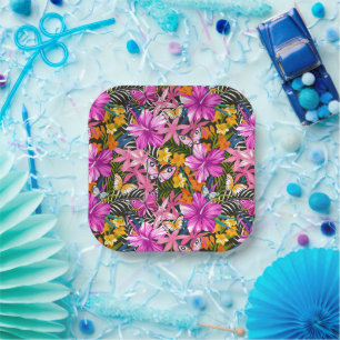 Tropical Leaves and Flowers Paper Plate