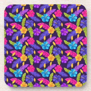Tropical Leaves and Flowers Pattern-23857 Coaster