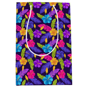 Tropical Leaves and Flowers Pattern-23857 Medium Gift Bag