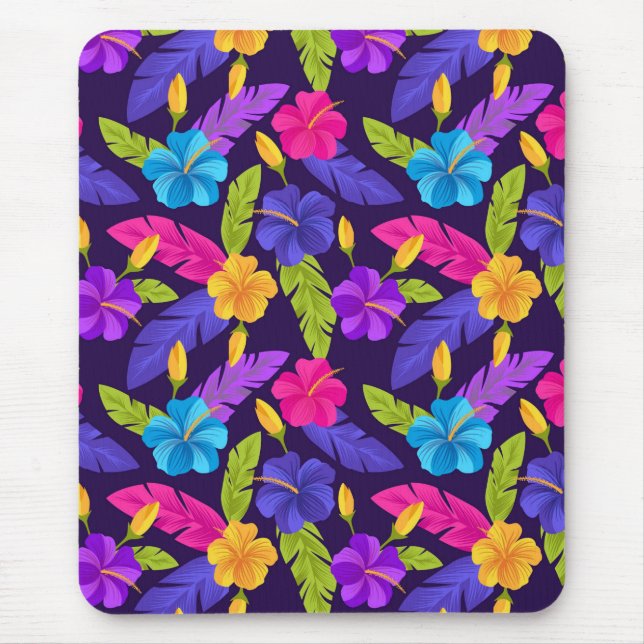 Tropical Leaves and Flowers Pattern-23857 Mouse Mat (Front)