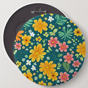 Tropical leaves and flowers pattern 6 cm round badge