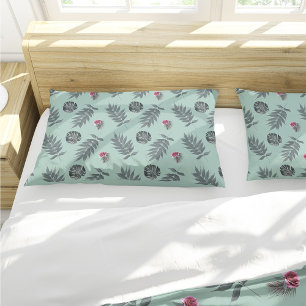 Tropical Leaves and Flowers Pattern Pillowcase