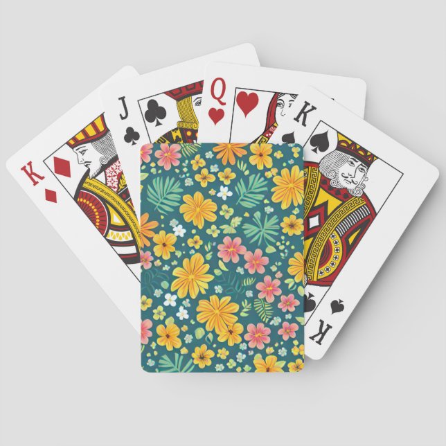 Tropical leaves and flowers pattern  playing cards (Back)