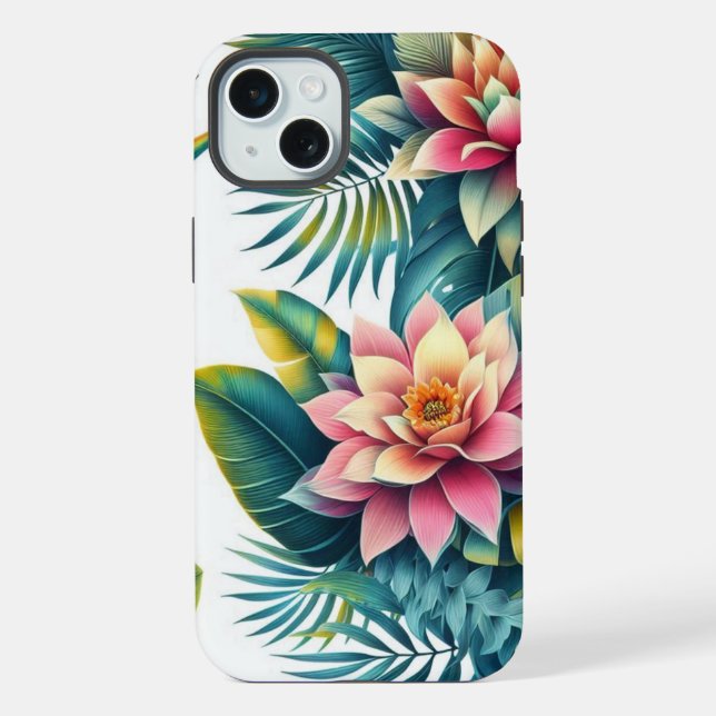 Tropical leaves and flowers phone case (Back)
