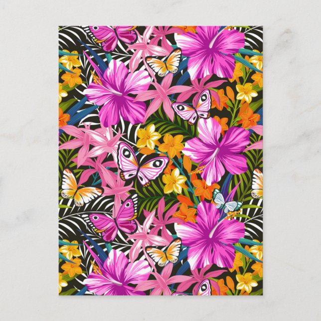 Tropical leaves and flowers postcard (Front)