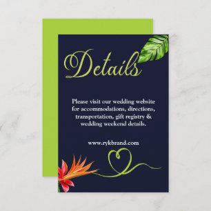 Tropical Leaves and Flowers Retro Wedding Enclosure Card
