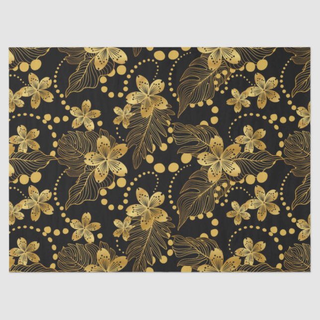 Tropical leaves and flowers seamless pattern on go tissue paper (Front)