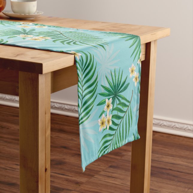 Tropical leaves and flowers short table runner (In Situ)