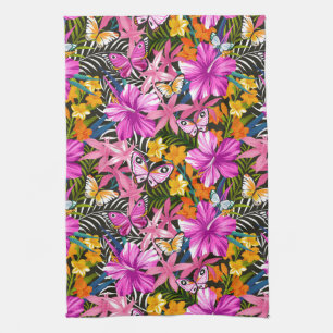 Tropical leaves and flowers tea towel