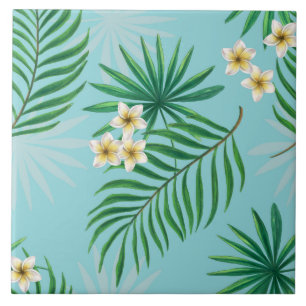 Tropical leaves and flowers tile