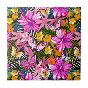 Tropical leaves and flowers tile