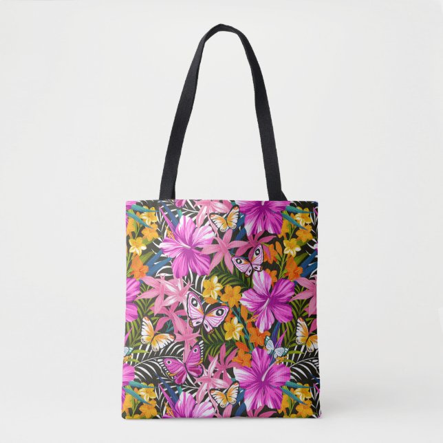 Tropical leaves and flowers tote bag (Front)