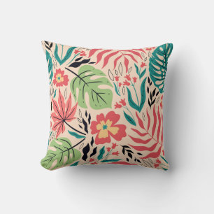 Tropical Leaves and Flowers: Vintage Fusion Cushion