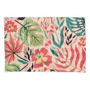 Tropical Leaves and Flowers: Vintage Fusion Pillowcase