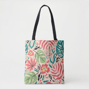 Tropical Leaves and Flowers: Vintage Fusion Tote Bag