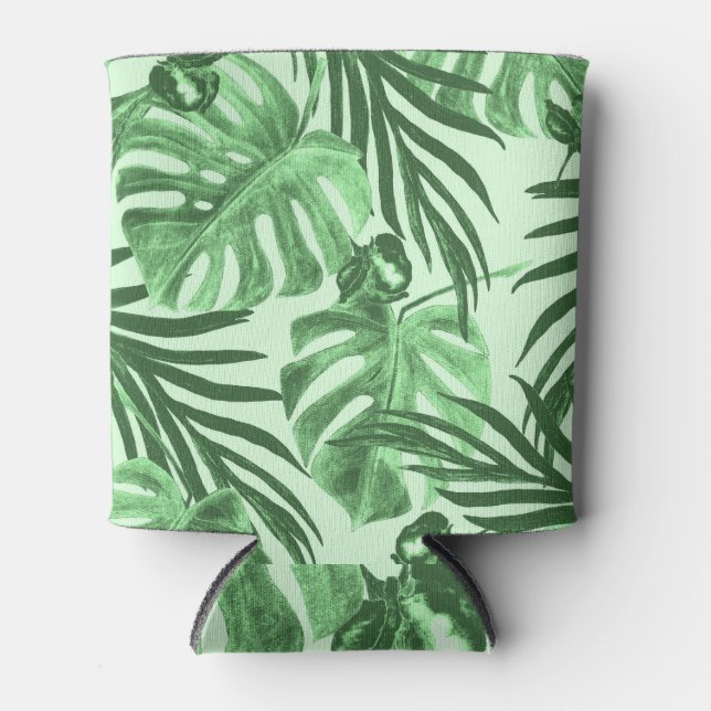 Tropical leaves and flowers, watercolor pattern. can cooler (Front)