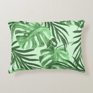 Tropical leaves and flowers, watercolor pattern. decorative cushion