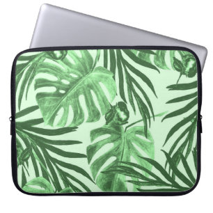 Tropical leaves and flowers, watercolor pattern. laptop sleeve