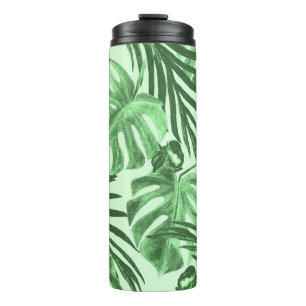 Tropical leaves and flowers, watercolor pattern. thermal tumbler