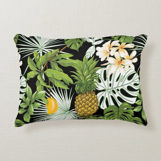 Tropical leaves and fruits seamless pattern decorative cushion (Front)