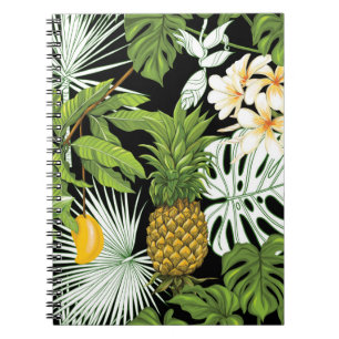 Tropical leaves and fruits seamless pattern notebook