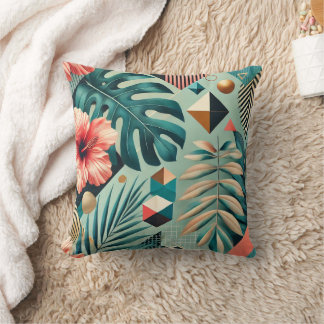 Tropical Leaves and Geometric Pattern Cushion
