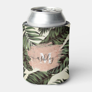 Tropical Leaves and Glitter Can Cooler